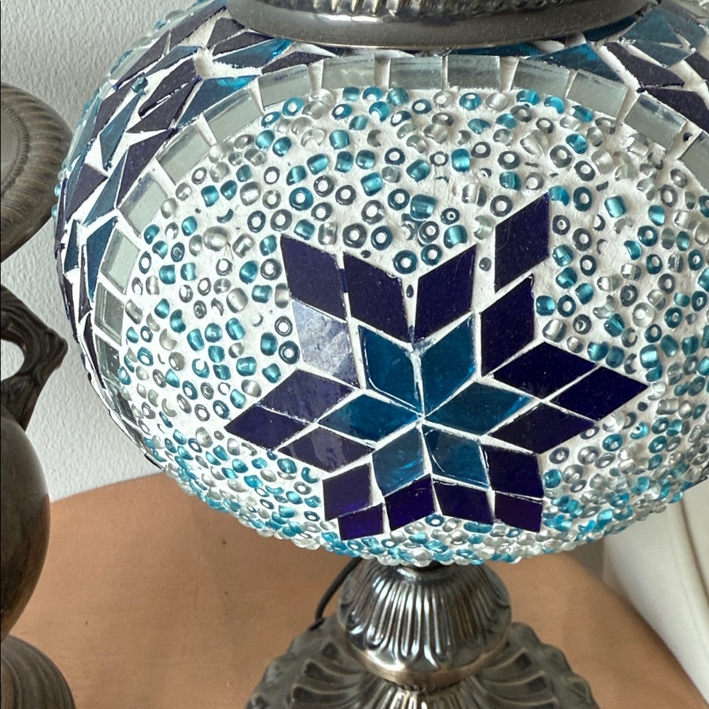 Mosaic Glass Table Lamp with Silver Base - Picture 2 of 10